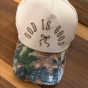 Beige and Camouflage Cap with Embroidery